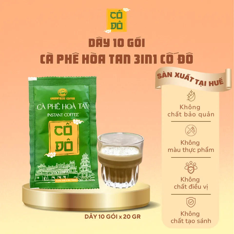 Dây 10 gói cà phê hoà tan 3in1 gu đậm (10 gói x 20g)